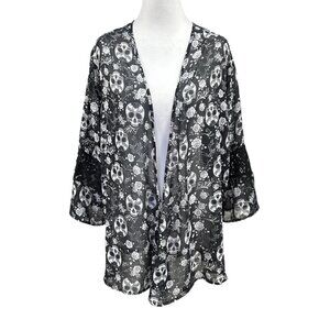 Hot Topic Sugar Skull Rose Kimono Top Womens Size XS Lace